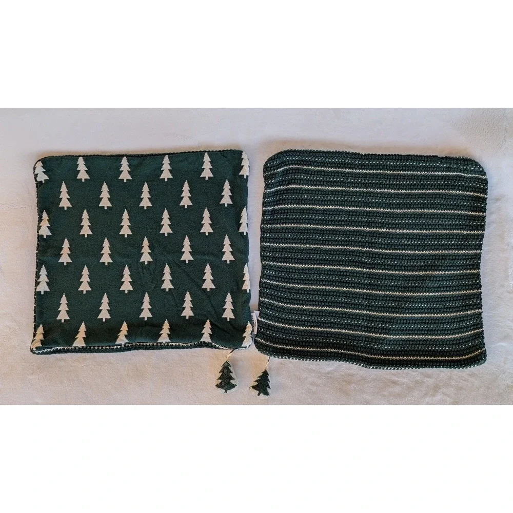 Balsam & Fir Christmas Tree Reversible Pillow Covers Knit Green 18x18 Decor‎